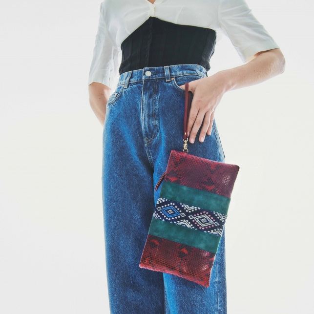 Burgundy Sumba Python Clutch Lou