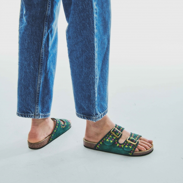 Sandales Cuir Suédé Odette Bleu Canard