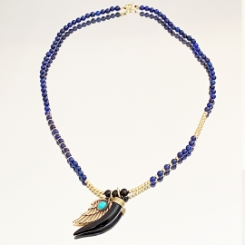 Collier Plume et Corne Bleu Lapis Lazuli